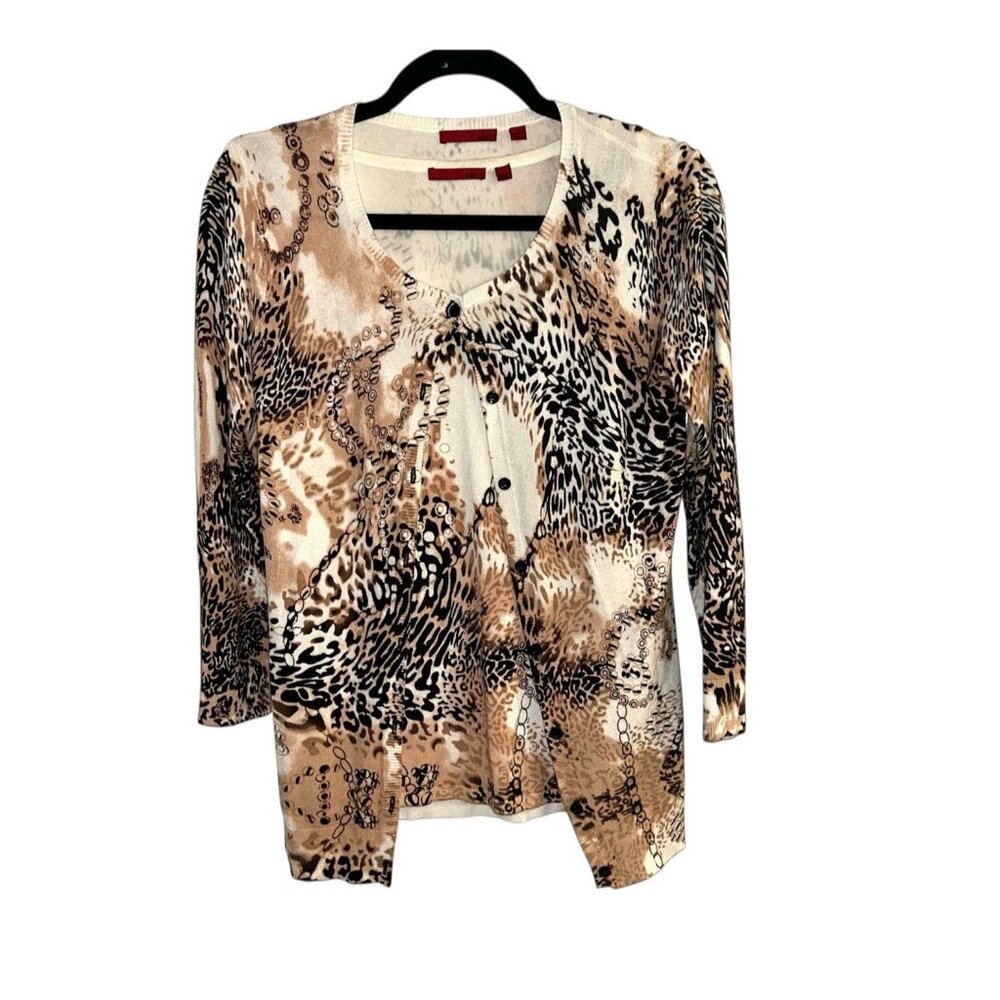 Red Brand Multicolor Animal Print Cardigan Sweater And Tank Set Size Small